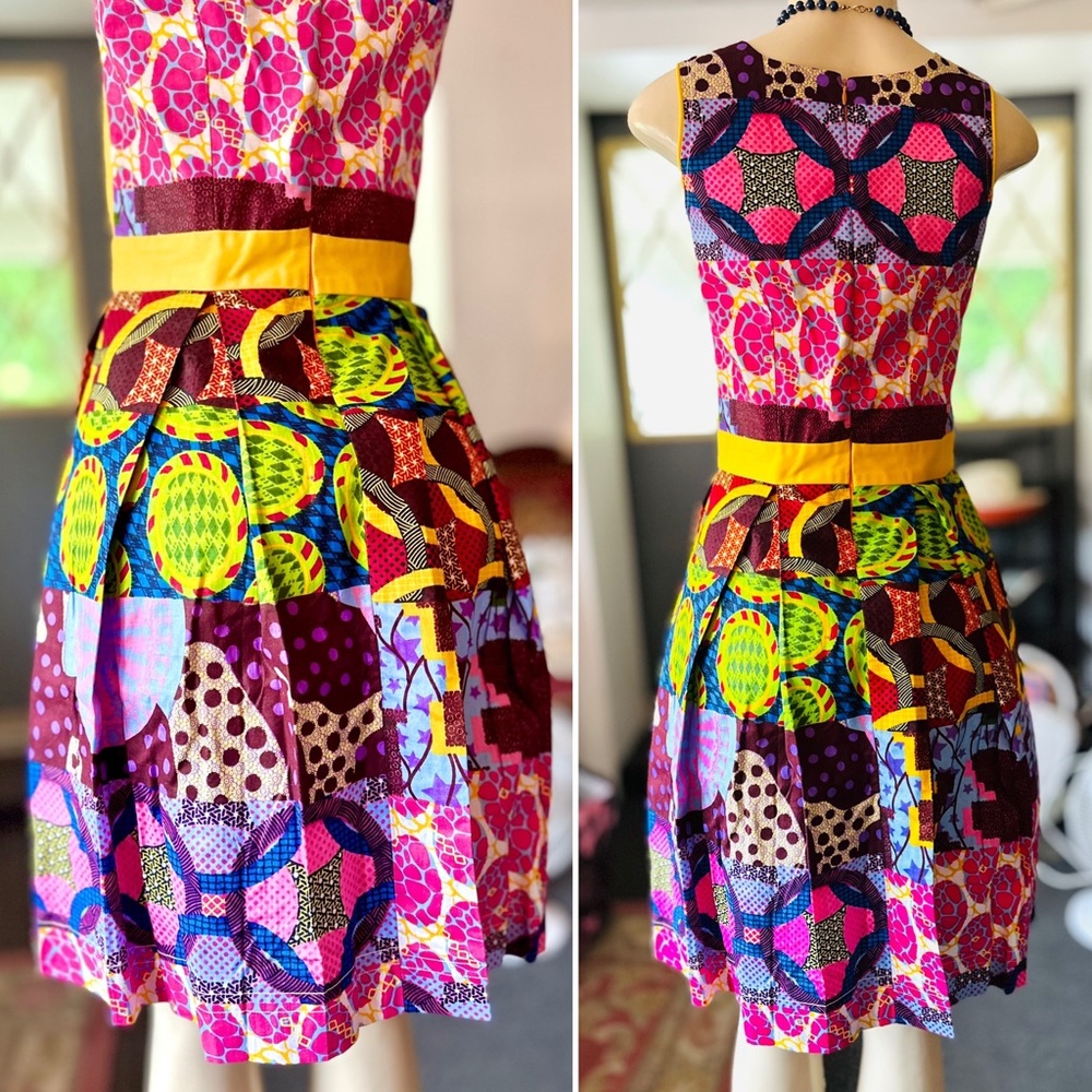 African Wax Block Print Dress - Picture 2 of 8